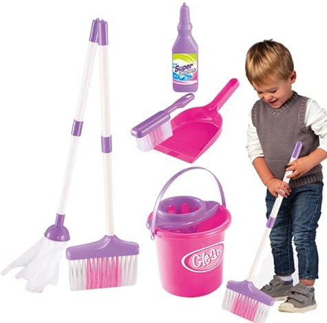 Set de nettoyage des jouets pour - Faites semblant de jouer avec des outils de nettoyage avec balai, poudre, seau et panneau d'attention, idéal pour les jeux de rôle