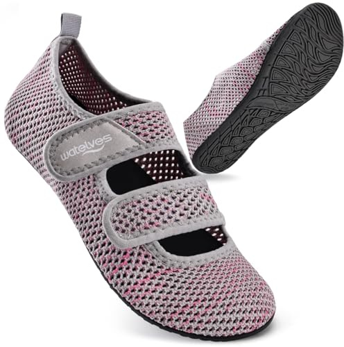 WateLves Water Shoes Barefoot Shoes Mens Women Beach Socks Aqua Swim Swimming sea Pool(Grey Pink 40/41)
