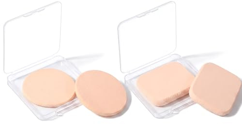 4 spugne rotonde e quadrate per fondotinta, con custodia da viaggio, per trucco viso, cipria, fondotinta, spugne cosmetiche per fondotinta impeccabili, pelli sensibili e tutte le pelli