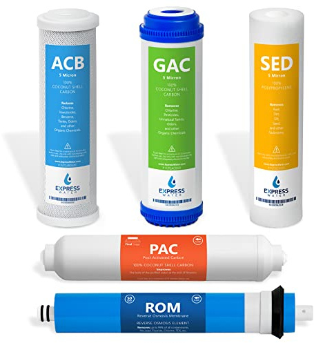 Express Water - CSGIM5 – 6 Months Reverse Osmosis System Replacement Filter Set – 5 Filters with 50 GPD RO Membrane, Carbon GAC, ACB, PAC Filters, Sediment SED Filters – 10 inch Size Water Filters