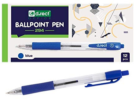 D.RECT 294 Kugelschreiber mit ergonomischer gummierte Griff für Büro und Haushalt Strichstärke 0,7mm Blau 12 Stück