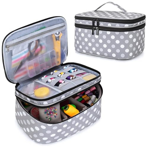 Luxja Organizador de Accesorios de Costura, Organizador de Suministros de Costura de Doble Capa para Agujas, Hilo y Kit de Costura, Puntos Gries (Solo Bolsa)