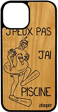 utaupia Coque Bois j'peux Pas J'Ai Piscine pour Apple iPhone 13 Mini Silicone Pas Cher Natation Portable Vacances Noir Telephone Drole Sport