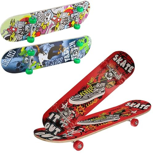 Skateboard a 4 Ruote per Bambini Dimensioni 45x13cm, Fantasia Casuale, Stampa, colorato Skate in Legno per Ragazzi, Ragazze, Principianti, Sport