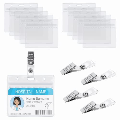 DERAYEE 20pcs Porte Badge en PVC avec Clips Transparent et Étanche