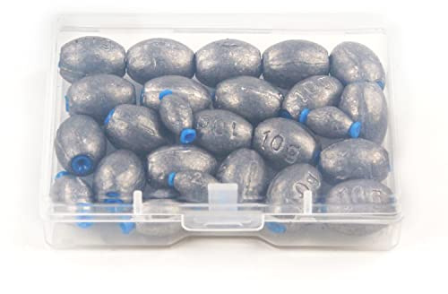 EKIND 36Pcs Egg Sinkers Weights Fishing Olive Shape Inner Core Assortment Lead Oval Shape Bass Casting Gear Kit for Saltwater Freshwater Fishing