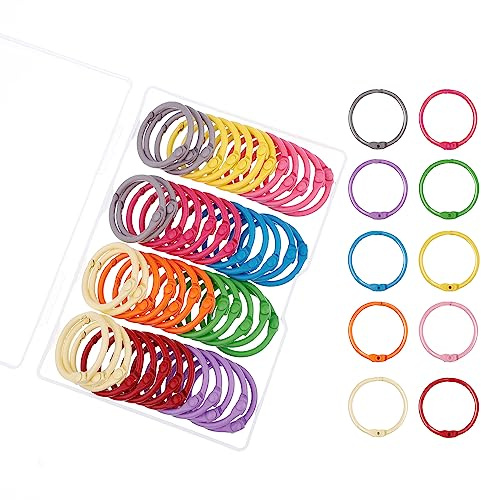 Antner 50PCS Metallic Binder Rings 1 Inch Colorful Loose Leaf Rings for Index Cards, Metal Steel Book Rings Keychain Key Rings Notebook Rings for School Office Home, 10 Colors