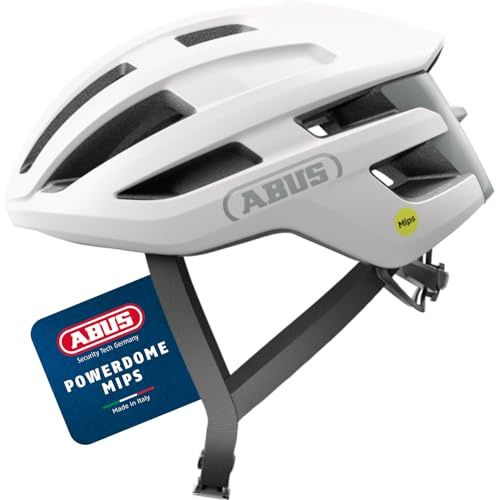 ABUS Rennradhelm PowerDome - Leichter Fahrradhelm mit cleverem Belüftungssystem und aerodynamischem Profil - Made in Italy - für Damen und Herren - Weiß, Größe M