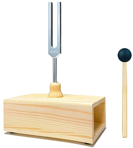 Lrowvenu Horquilla de afinación de 432 Hz con caja de resonancia, aleación de aluminio, altavoz de madera, ideal para curación de sonido, aromaterapia de spa, enseñanza de resonancia de diapasón,