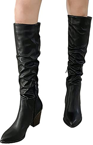 Riou Stivali Donna Gambale Curvy Pianta Larga Stivali Donna Texani Alti Pelle Zeppa Lunghi Stivali Donna Invernali Stivaletti da Neve Pelliccia Scarpe Snow Scarponi Alti