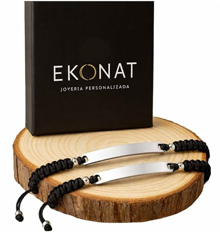 Ekonat- Pulseras personalizadas- pulseras para parejas- pulsera hombre personalizada- Pulsera personalizada mujer- Ajustables-acero inoxidable