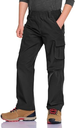 CQR Kids Boy’s Hiking Cargo Pants, Water Resistant UPF 50+ Quick Dry Youth Casual Outdoor Climbing Camping Trousers, Shenah Trail Black, Small
