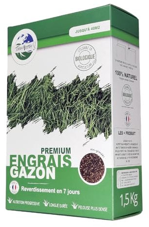 TERRA NOSTRA - Engrais Premium Gazon - Mini Granulés - Nutrition Progressive - 100% Naturel - Utilisable en Agriculture Biologique - Fabriqué en France - 1,5kg pour 40m²
