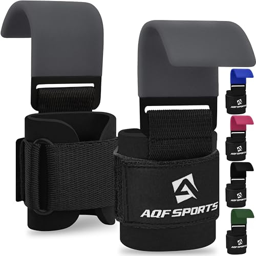 AQF Weight Lifting Hooks (Pair) – Heavy Duty Wrist Straps with 8mm Neoprene Padding & Non-Slip Rubber Grip, Adjustable Hand Grip Support for Deadlifts, Pull Ups & Gym Workout for Men Women