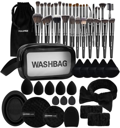 Pinselset Makeup MAANGE 54-teiliges Make up Pinsel Set, hochwertige synthetische Make-up-Pinsel, multifunktionales Schminkpinsel Set für Frauen und Mädchen (Schwarz, 54-teilig)