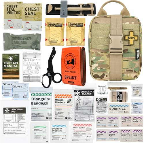 RHINO RESCUE IFAK, Erste-Hilfe-Kit, Trauma Notfallversorgung taktische mit Gaze und Bandage für Jagd, Camping, Reisen (Multicolor PRO)