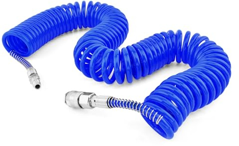Air Compressor Hose Polyurethane Recoil,10m Air Line Hose Compressor Tool,with 1/4 Europe Quick Coupler and Plug,5mm ID x 8mm OD with Bend Restrictor,Fitting Standard Euro Connections