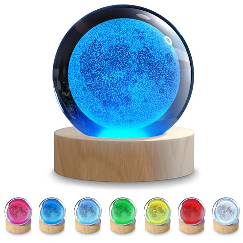 CSL-Computer 3D Crystal Ball, K9 Crystal Night Light, LED Hologram Glass, Solid Wood Base, USB Powered, RGB, 6cm, Home Decor