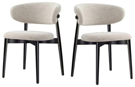 PVYGDXYI Mid Century Modern Dining Chair Set of 2, Solid Wood Upholstered Chairs with Linen Cushion and Curved Backrest for Living Room and Kitchen