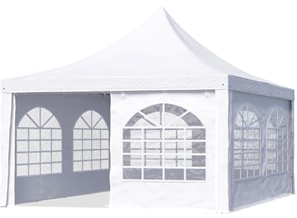 TOOLPORT Pagodenzelt Pavillon 4x4 m schnell & einfach zu montieren mit Fenstern - robuste PVC-Plane 700 weiß