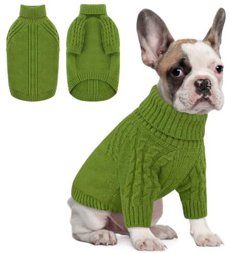 Queenmore Puppy Jumper, Soft & Warm Turtleneck Dog Sweater for Winter, for Small Breeds, Chihuahua, Cockapoo, Poodle (Green, XS)