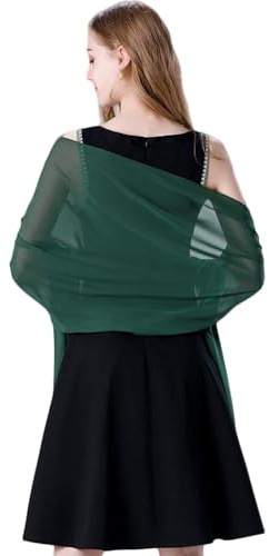 FAYAHAR Chal de Gasa, Chal Mujer Boda, Chiffon Scarf, Pañuelo de Gasa Elegante, Estola de Novia, Ligeros, Transparentes, Suaves Bufanda de Verano, para Vestidos de Noche, Bodas, Fiestas (Verde Oscuro)