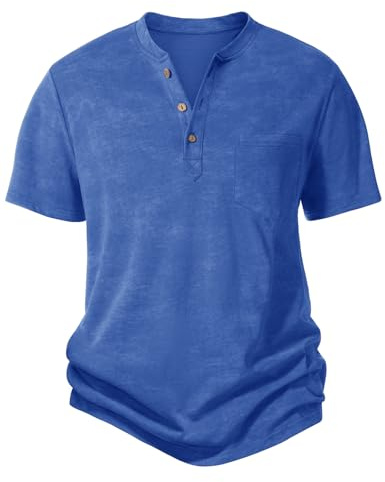 heekpek T-Shirt Homme Henley à Manches Courtes,Coton Tee Shirt pour Homme Été Sport Décontracté Tee-Shirt Boutons Uni Hauts Top