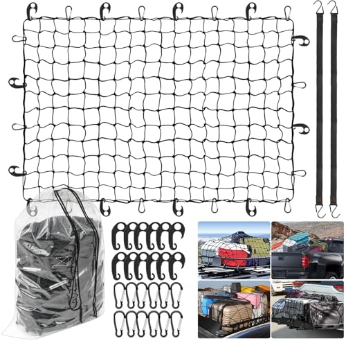 120 x 90 cm, rete per bagagli, estensibile fino a 240 x 180 cm, con 1 custodia, 2 cavi elastici, 12 ganci in metallo e 12 ganci in ABS, per Atvs, Suvs, camion e bagagliaio