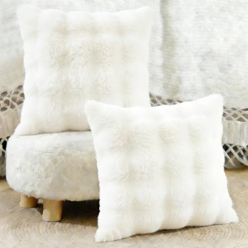 ABOHU Set med 2 krämvita tjocka ullörngott, 45x45cm dekorativa örngott, fluffiga kuddar, soffkuddar, lyxiga fyrkantiga örngott för soffa, sovrum, vardagsrum, balkong