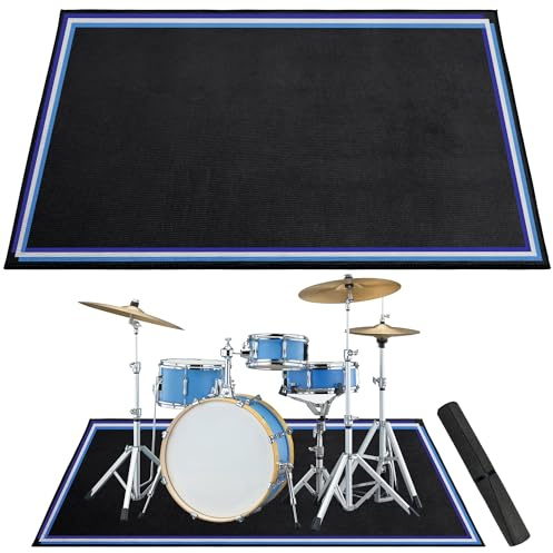 Alytree Drum Mat | 4 x 5.3Ft, Blue Drum Rug with Non-Slip Grip Bottom & Noise Reduction, Soundproof Drum Carpet for Studio, Apartment, Outdoor, Electric Drum Accessories Gift for Drummers