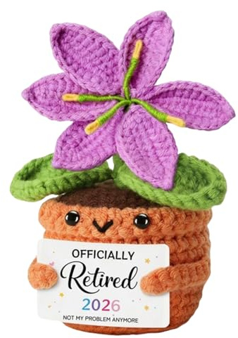 Officially Retired 2026 Crochet Lily Pot, Retirement Gifts for Women Men, Funny Handmade Flower Desk Decor, Retirements Gift for Coworker Teacher Nurse Boss, Happy retirement Decorations
