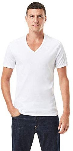 G-STAR RAW Herr bas V-hals 2-pack t-shirt, Vit (White D07207-124-110), XL