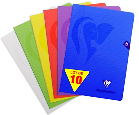 Clairefontaine 303165C CONFEZIONE DA 10 quaderni a punto metallico Mimesys - A4 21x29,7 cm - 96 Pagine a righecon margini - Carta Bianca 90 g - Copertina in polipropilene Trasparente - colori casuali
