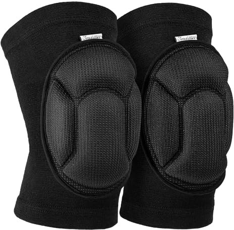 Soudittur Knieschoner Volleyball Knieschützer Tanzen 20mm Dicker Schwamm Elastisch Knieschoner Sport für Damen Herren, 1 Paar, Schwarz