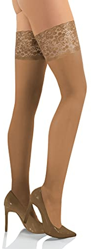 Sesto Senso Mujer Medias Autoadhesivas Autoportantes sin soporte Opacas Microfibra 50 DEN Encaje con Silicona Lencería Beis 1/2 Beige