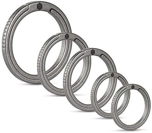 KeyUnity KA12 Porte clés Plats en Alliage de Titane, Anneau Fendu à poussée latérale 33/25/17,5mm Accès Facile aux clés, Mousqueton, Lampes de Poche,étiquette d'identification(1L+2M+2S)…