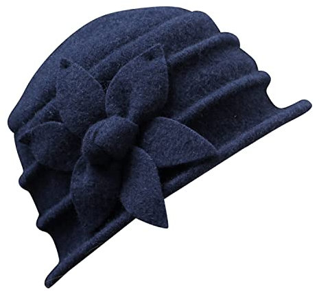 Semen Dam vintage ull hinkhatt kruka hatt med blommor vintermössa elegant klockhatt, Mörkblå2, En Storlek