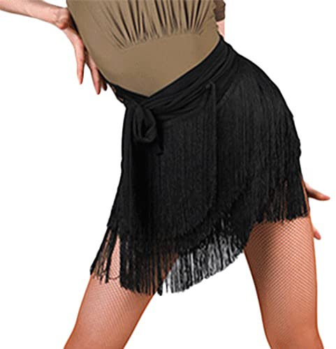 SEAUR Latein Tanzrock Damen Bauchtanz Hüfttuch Fransen Rock Ballsaal Rumba Cha Cha Samba Tanzkleid Schwarz