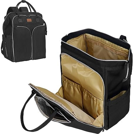 Gloppie Wickeltasche Rucksack Baby Wickelrucksack mit Tragbarer Wickelauflage und Kinderwagengurten, Multifunktional Große Kapazität 30L Babytasche Reiserucksack für Mama & Papa, Schwarz