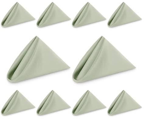 Trimming Shop 20 Inch Sage Green Polyester Table Napkins, 50x50cm Square, Reusable, Wrinkle-Resistant Cloth Napkins for Dinner Parties, Events, Weddings, Restaurants & Hotels, 10pcs
