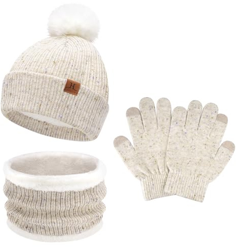 Bequemer Laden Niños Bebés Invierno Gorro Pompon Termicos Guantes Bufanda Conjunto con Forro Polar Regalo para 5-8 Años Niñas Niños