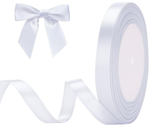 G2PLUS White Satin Ribbons, 10mm Gift Wrap Ribbon, 22M Ribbons for Gift Wrapping, Valentine's Day Decorative Ribbon, Thick Fabric Ribbon, Gift Wrapping Ribbon for Crafting, Wedding Party Decoration