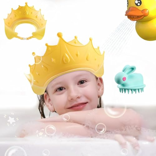 Shalwinn Gorro Ducha Niños, Sombrero Baño Bebé, Gorro Champu Bebé con un Peine de Silicona SUA,Protege Los Ojos y Las Orejas para Niños & Bebés