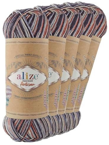 5 x 100g Sockenwolle Alize Superwash Artisan 75% Wolle Strickwolle Häkelgarn Farbwahl