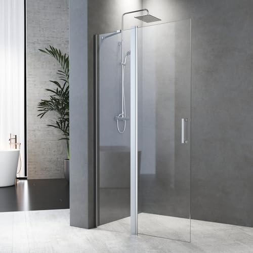 Duschwand 80 x 195 cm Falttür Walk in Dusche Faltbar Walk-In Duschabtrennung mit Stabilisierungsstang 6mm ESG-Sicherheitsglas Duschtrennwand