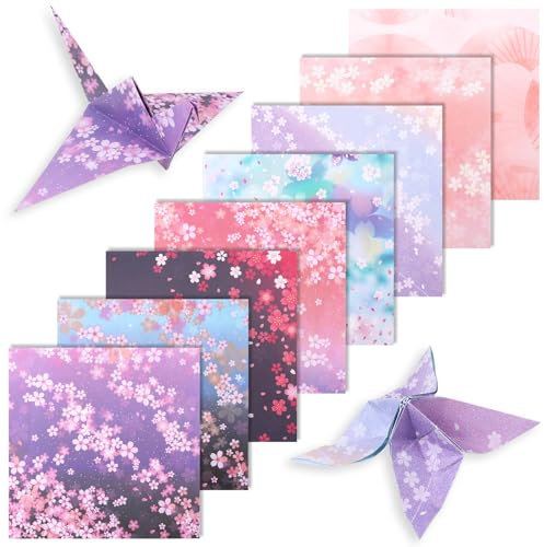 Origami Papier, 120 Blatt 15 x 15 cm Faltpapier mit Kirschblütenmuster, Doppelseitiges Farbiges Origami Papier, 8 Stile, Leicht Faltbares Washi-Papier für Kunsthandwerksprojekte