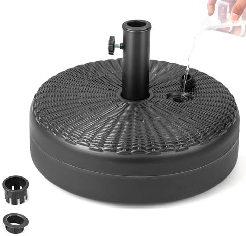 GOPLUS paraplyställ för paraplystavar 38 mm/48 mm, parasollställ fyllbart med 15,5 l vatten/25 kg sand, paraplyvikt med handtag, parasollstativ φ 45 cm, HDPE, svart