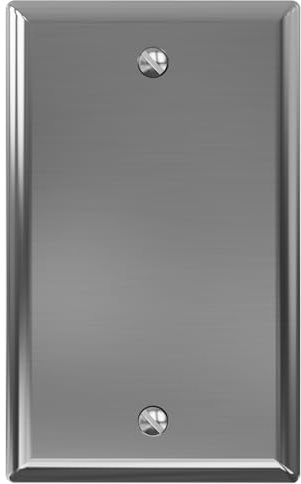 ELEGRP 1-Gang Blank Stainless Steel Wall Plate, Metal Blank Outlet Cover, Standard Size 4.5 H x 2.75 L, Faceplate Cover for Unused Outlets/Switches, Color-matched Screws Included, ETL Listed, 1 Pack