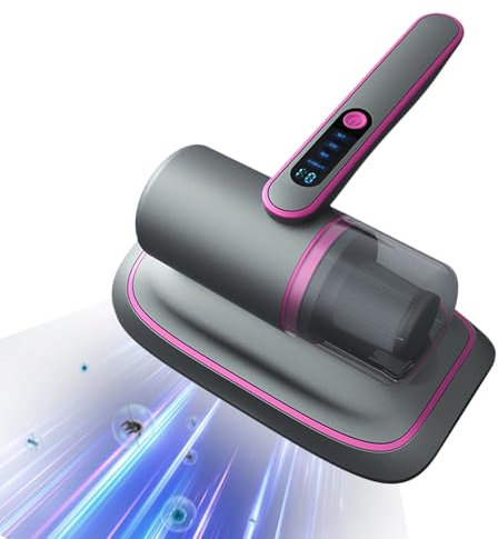Kabellos Milben Handstaubsauger, staubsauger milben mit UV-C Licht 12KPa Starke Saugkraft & LED Anzeige & HEPA Dauerstaubbehälter Klein Bett-Staubsauger Matratzenreiniger für Sofa Matratze Textil Purp