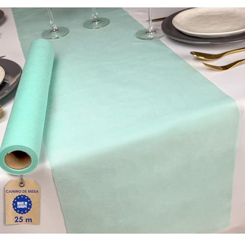 NATUARTE, Camino de Mesa Verde Menta, Rollo de Tela no Tejida de 25 Metros x 30 centimetros, Decoracion de Mesa, Tela Decoracion Bodas Bautizos Comuniones, Color Menta